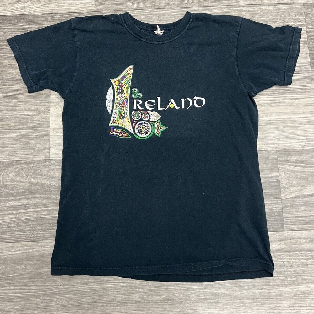Vintage 80s Ireland Europe Shirt Womens M S Babydoll Petite Cropped Black Faded